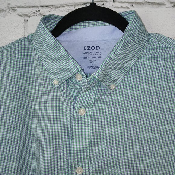 MENS LONG SLEEVE IZOD ADVANTAGE PERFORMANCE SLIM FIT BUTTON DOWN, SIZE LARGE - Picture 2 of 5